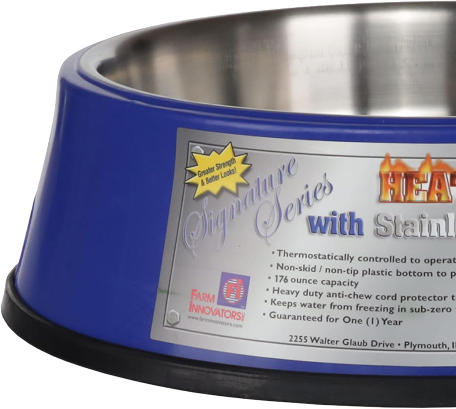Farm Innovators Heated Pet Water Bowl, 60W Heated Water Dish - 5.5 Quart Stainless Steel Watering Station with Anti-Chew Cord Protector for Dogs & Cats
