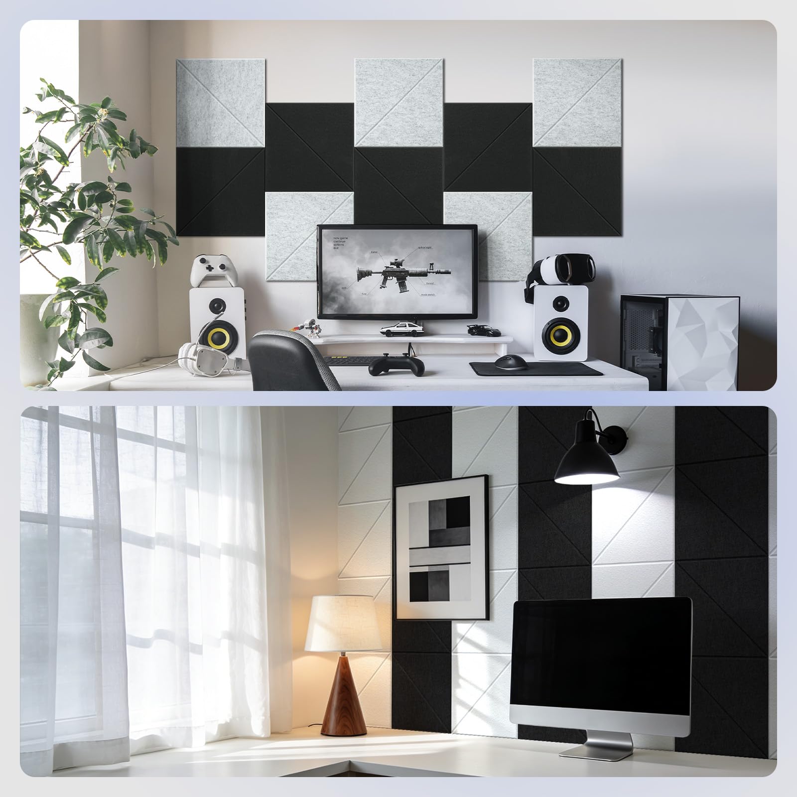 Vieshful Panneaux Acoustiques Autocollants 10 Pièces 30x30cm Noir | Panneau Mural En Feutre Haute Densité, Absorption Sonore Décoration Murale, Pour Studio Bureau