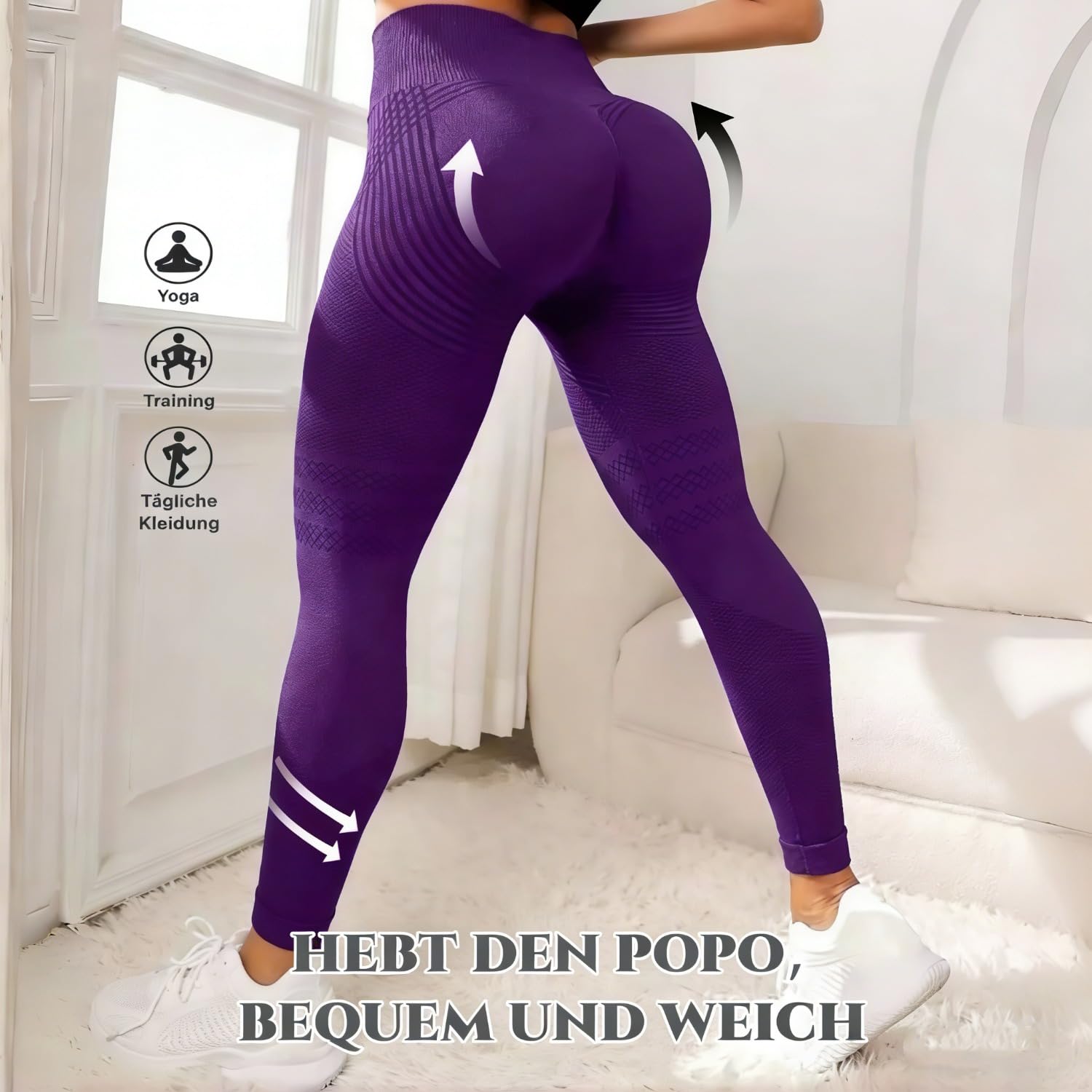 3D Kompressionsleggings Damen Anti Cellulite, High Waist Push Up Leggings für Frauen, Kompression Cellulite Leggings für Yoga Fitness Gym, Blickdichte Lange Sporthose