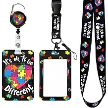 Autism Awareness ID Badge Holder with Lanyard and Retractable Badge Reel, Cute Autism Lanyards for ID Badges, Teacher Lanyard with ID Holder, Vertical ID Badge Holders Retractable with Clip