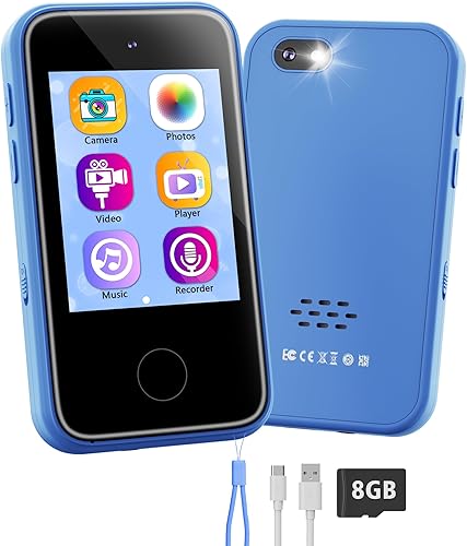 DUDUDRAGON Juguete de teléfono inteligente para niños de 3, 4, 5, 6 años, reproductor de música MP3, juegos de juguetes de viaje de doble cámara,