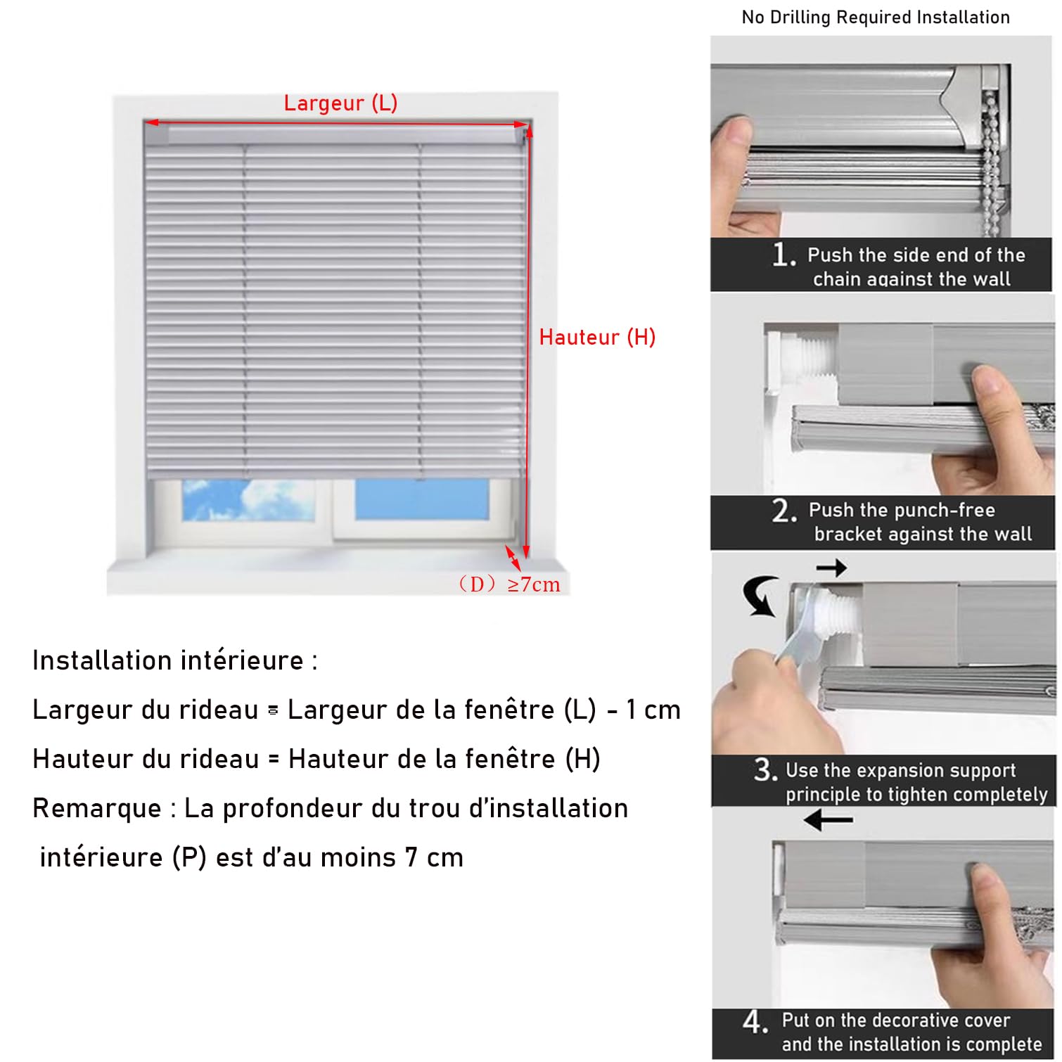 NIANXINN Stores Vénitiens D'intérieur en Aluminium,sans Perçage,Argent,Stores Lamelles Horizontaux 25mm,Brise-Vue Rideau Occultant pour Fenêtre,Personnalisable,Largeur x Hauteur (140cm x 80cm)