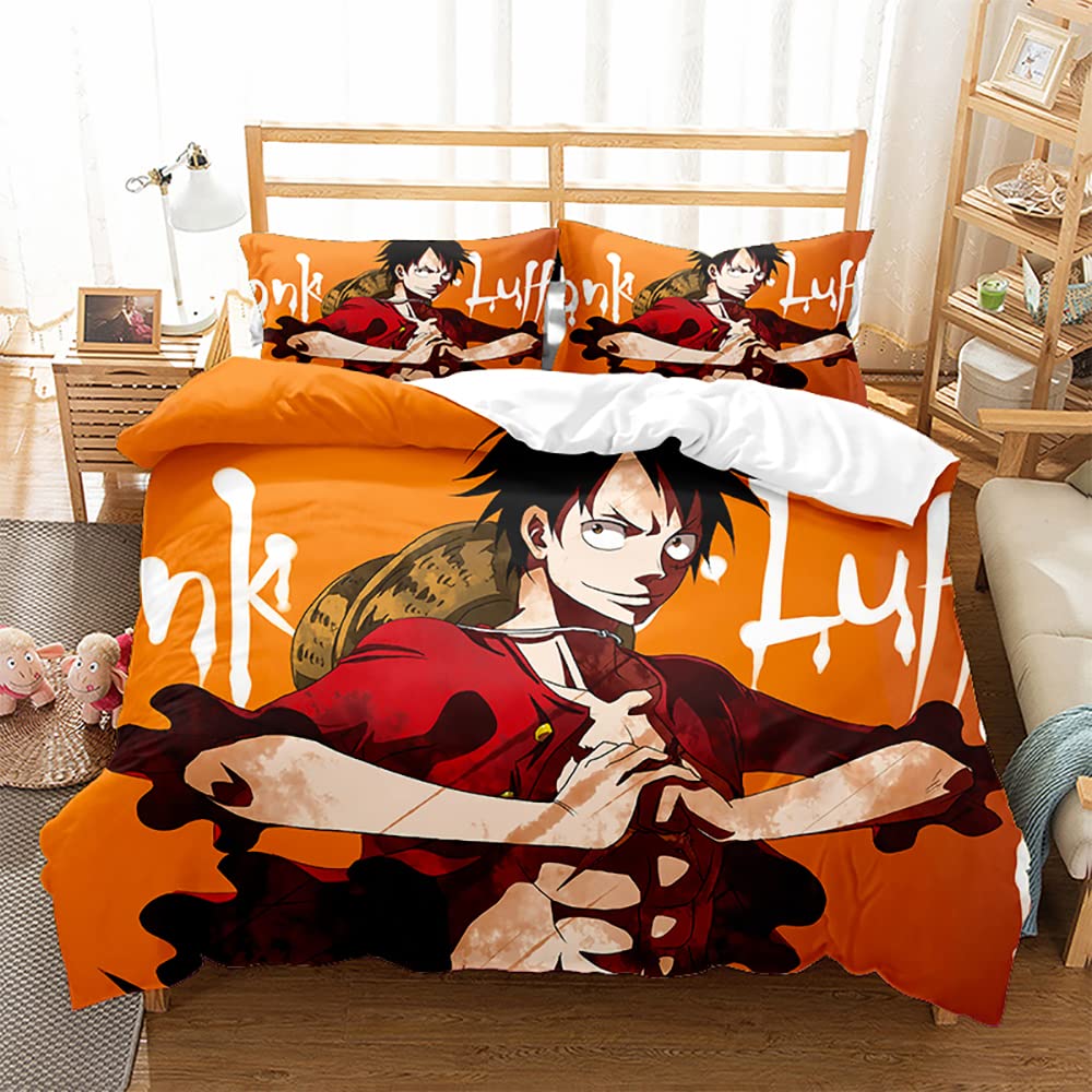 One Piece Luffy Chopper Zoro Bedding Sets - 100% Washed Cotton Duvet Covers Set Breathable Durable Soft - Hotel Quality with Zipper Closure (200x200cm(Double),OP 05)
