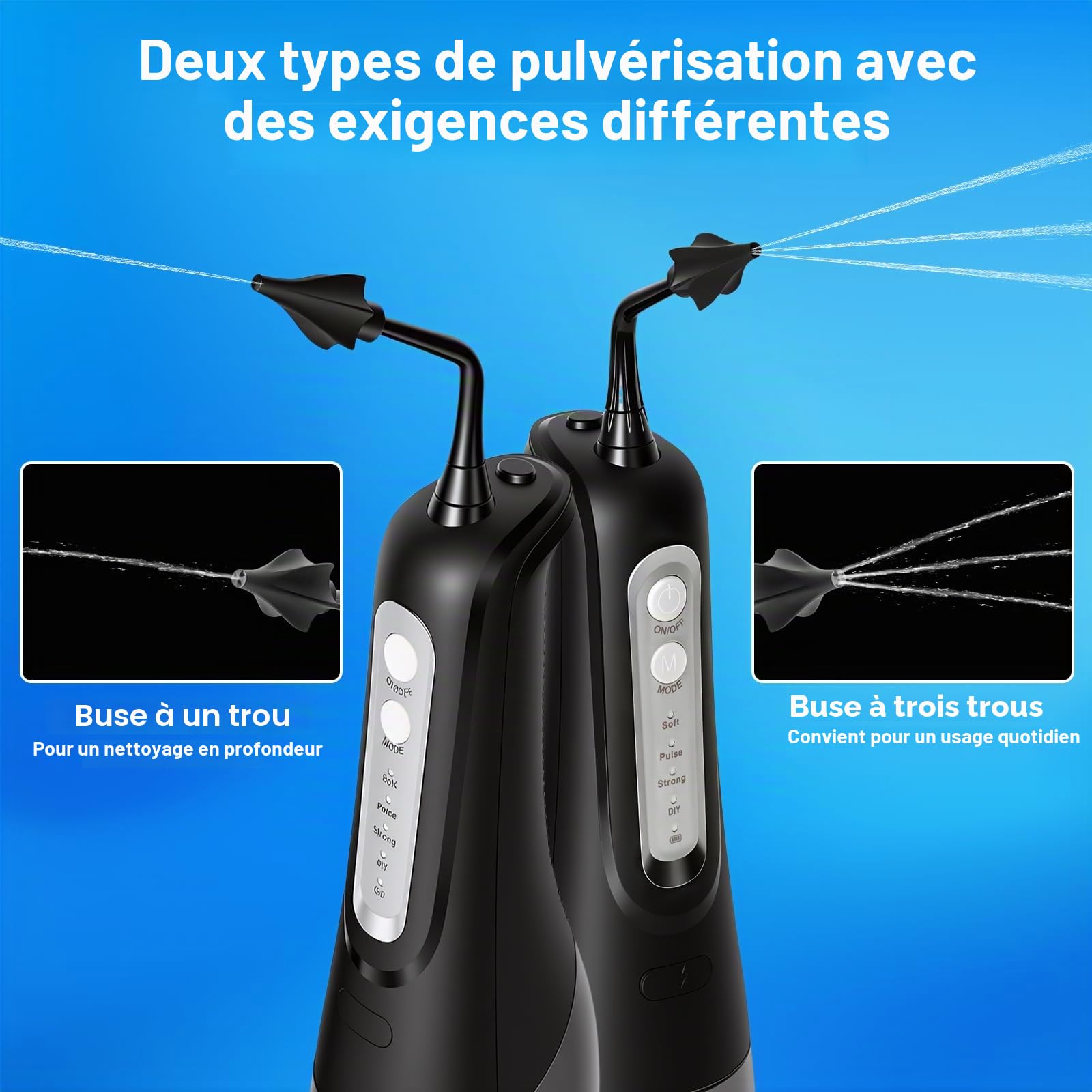 Nettoyeur d'oreille électrique avec 4 modes de pression, étanche IPX7, douche d'oreille avec 4 buses, rinçage des oreilles pour usage domestique, nettoyant auriculaire pour enfants adultes, noir