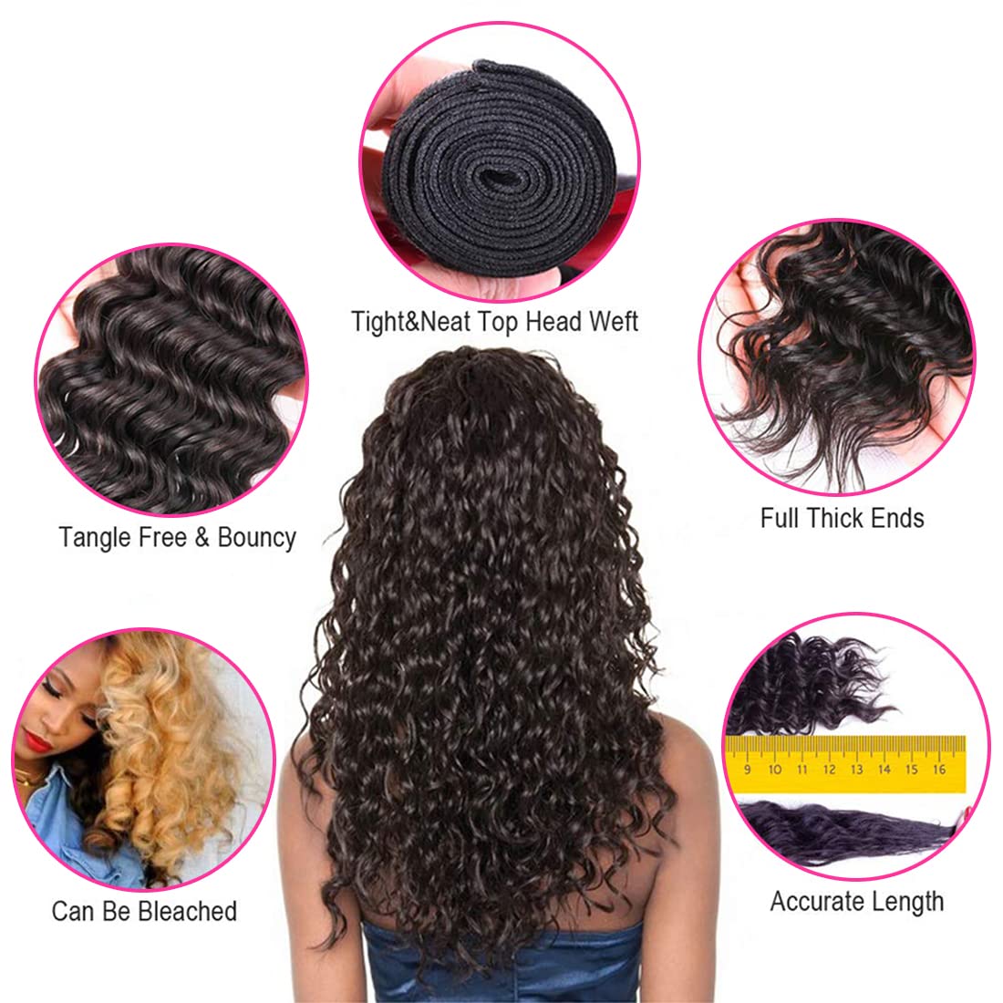 Deep Wave Human Hair Bundles 16 18 20 Inch Brazilian Hair Deep wave 100% Unprocessed Virgin Remy Hair Deep Curly Bundles Human Hair Double Weft Natural Color for Black Women