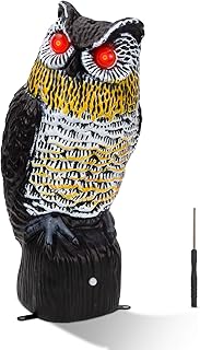 Careland Solar Fake Owl Decoy to Scare Birds Away Tall Motion Activated Scarecrow Deterrent with Flashing Eyes & Frighteni...