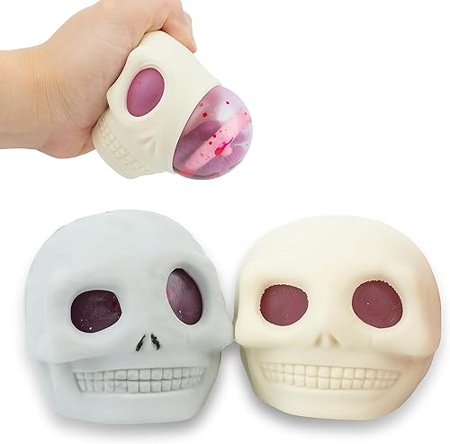 Juguete de calavera para apretar para Halloween, juguetes para ansiedad esponjosos, bolas de calavera para adultos de terror, paquete de 2
