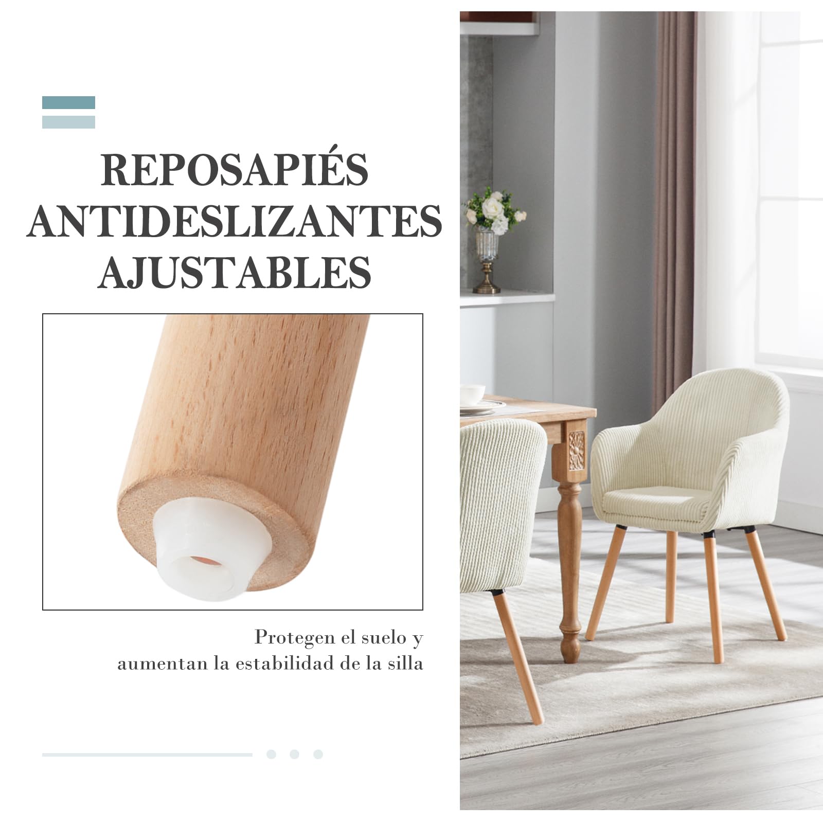 WOLTU Juego de 2 Sillas de Comedo,Terciopelo,Blanco Crema | Respaldo Mediano,cojín Doble Capa,Estructura de Madera,adecuadas para salón y Dormitorio