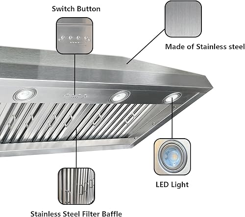Miniatura 3 de SINDA Campana extractora integrada de 30 pulgadas, 4 velocidades 610 CFM, campana extractora de acero inoxidable debajo del gabinete, campana de