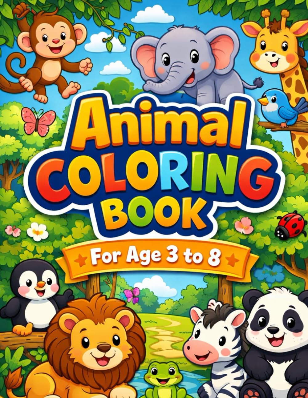 Big & Easy Coloring Pages for Toddlers | 30 Cute Animals | Fun Learning Activity Book: Simple & Bold Animal Pictures for Preschool Kids | Perfect First Coloring Book