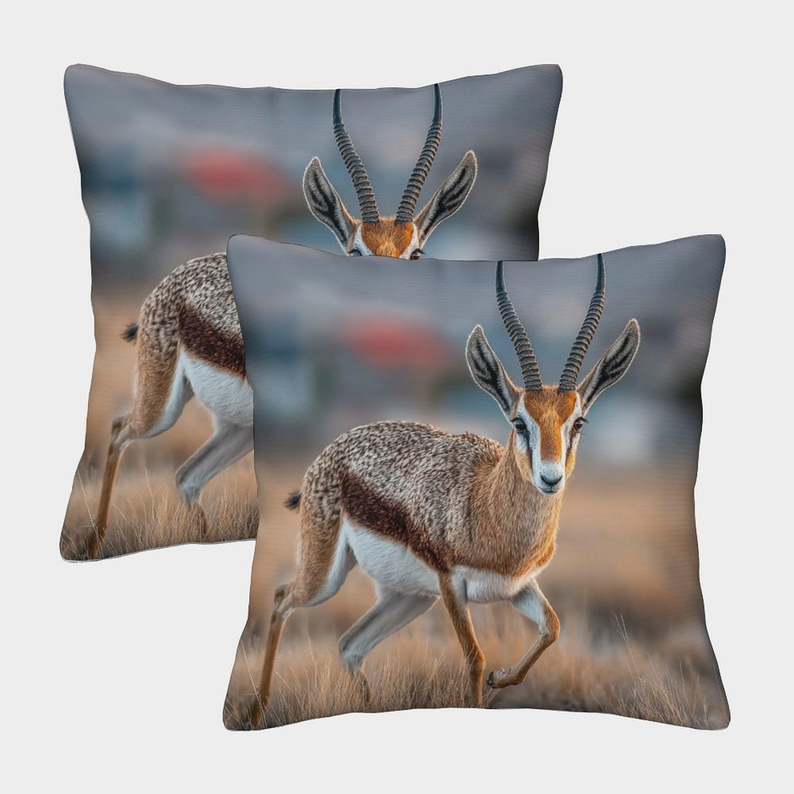 kaiyun 2 Pack Thomson's Gazelle, Whitel Savanna Pillowcase 45x45cm, Cushion Cover,3D Digital Printing Bed Sofa Decorative