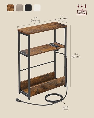 Miniatura 2 de VASAGLE Mesa auxiliar con estación de carga, mesa auxiliar estrecha, mesita de noche de 3 niveles, mesa de sofá para espacios pequeños, revistero,