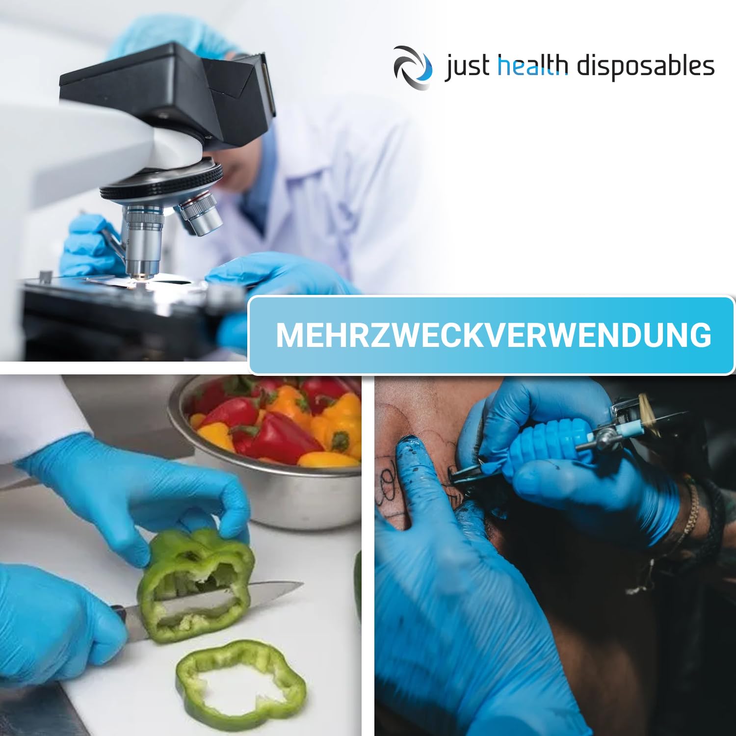 Just Health Nitrilhandschuhe | puderfrei, latexfrei, beidhändig, Einweg, flexibel und strapazierfähig | Premium Handschuhe | Vielseitig einsetzbar | Blaue Nitrilhandschuhe | 1000 Stück - XL