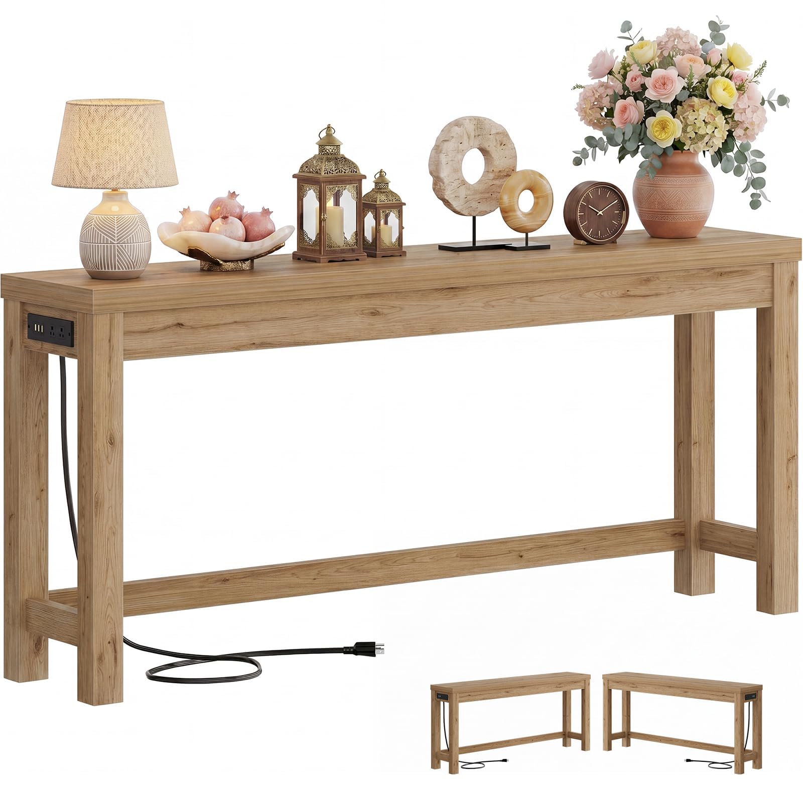 Cyclysio 63 inch Console Table with 2 AC Outlets and 3 USB Ports