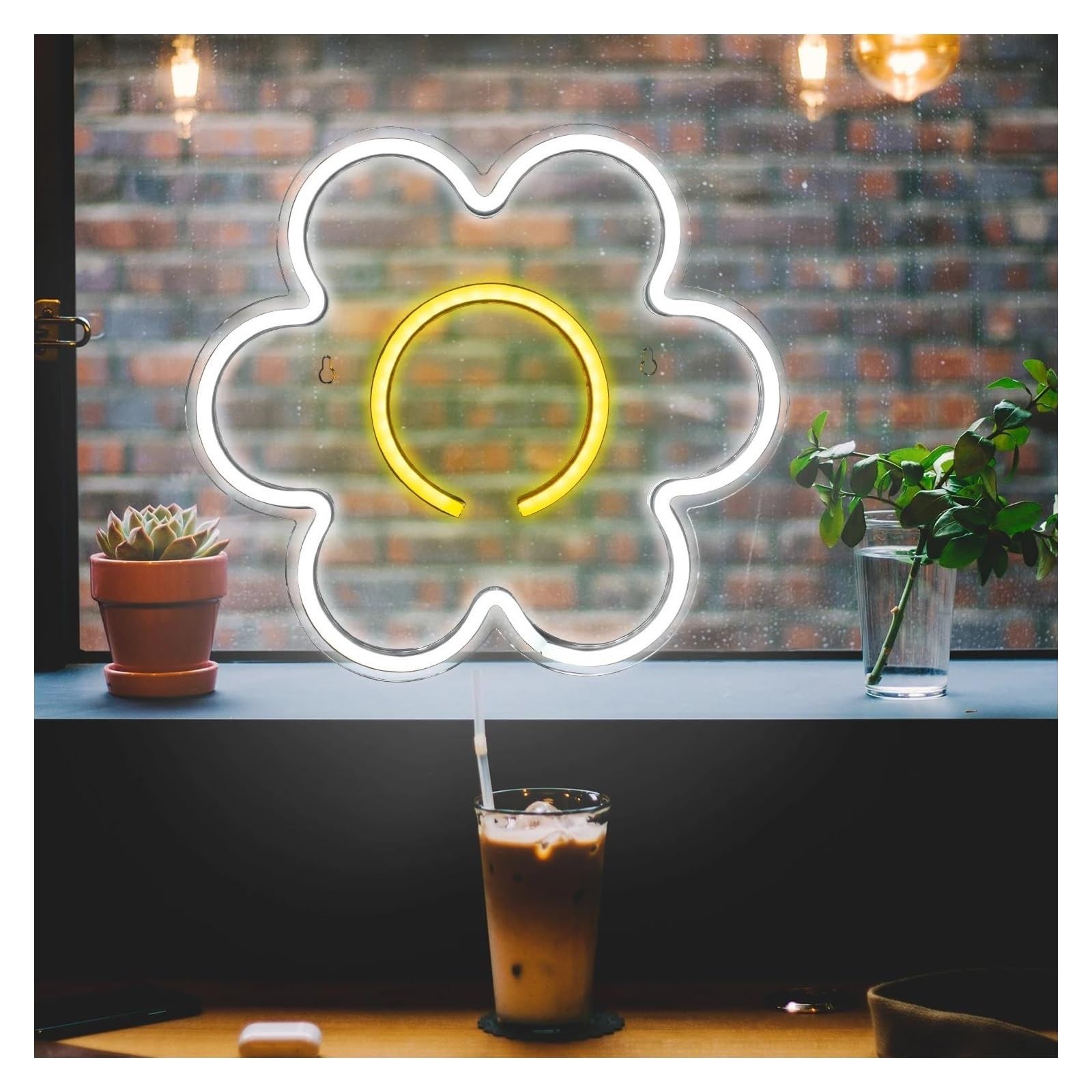 Insegna luminosa al neon Fiore LED per insegna al per neon decorazione da parete corpo appeso per bar negozio festa bambini per la per stanza con casa camera(Bianco)