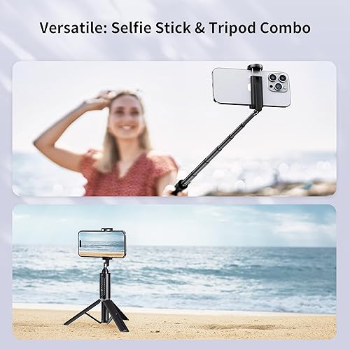 Miniatura 7 de ATUMTEK Palo de Selfie Trípode, trípode extensible 3 en 1 de aluminio para teléfono con control remoto Bluetooth desmontable, compatible con iPhone