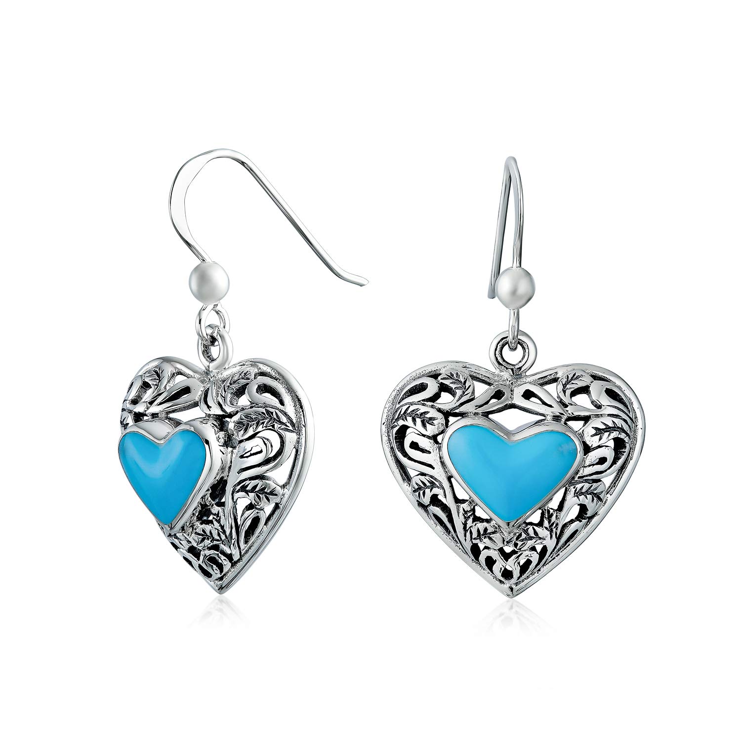 Boucles d'oreilles filigrane argent .925 et turquoise de qualité