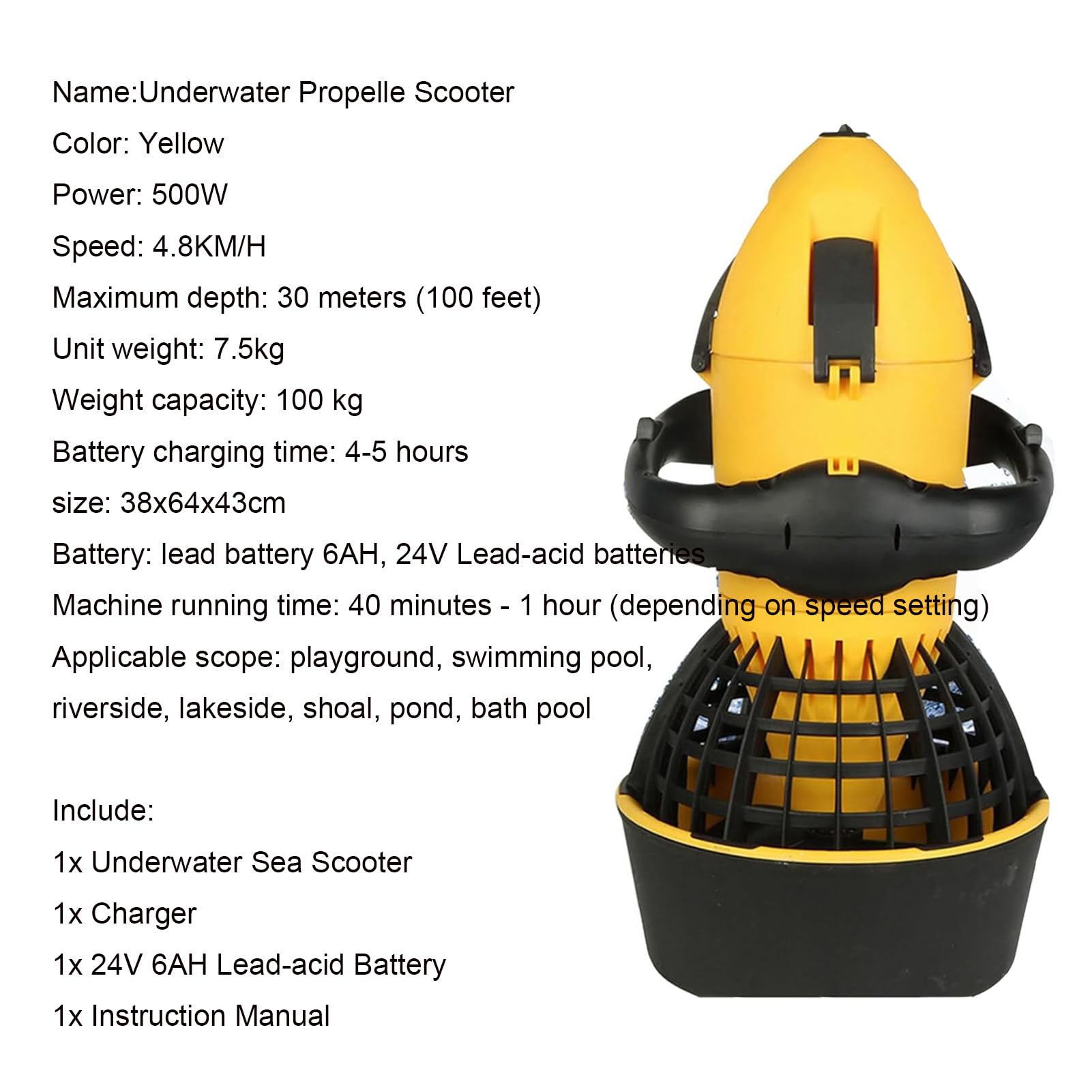 Scooter submarino de propulsión acuática, dispositivo sumergible con hélice de agua, batería de litio de 500 W, dispositivo de natación para deportes acuáticos en piscinas.,Orange