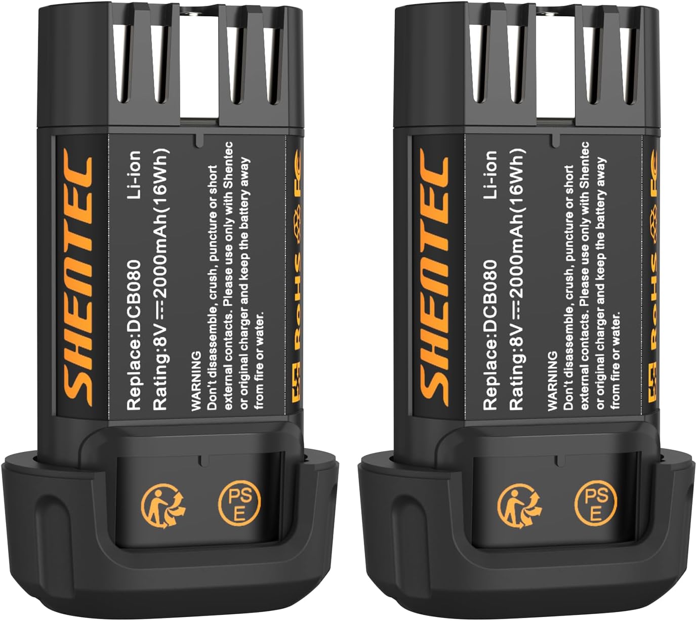 Shentec 2000mAh 8-Volt Replacement Battery Compatible with DEWALT DCB080 Dewalt DCF680N1 DW4390 DCF680N2 DCF680G2, Li-ion Battery（2Packs）