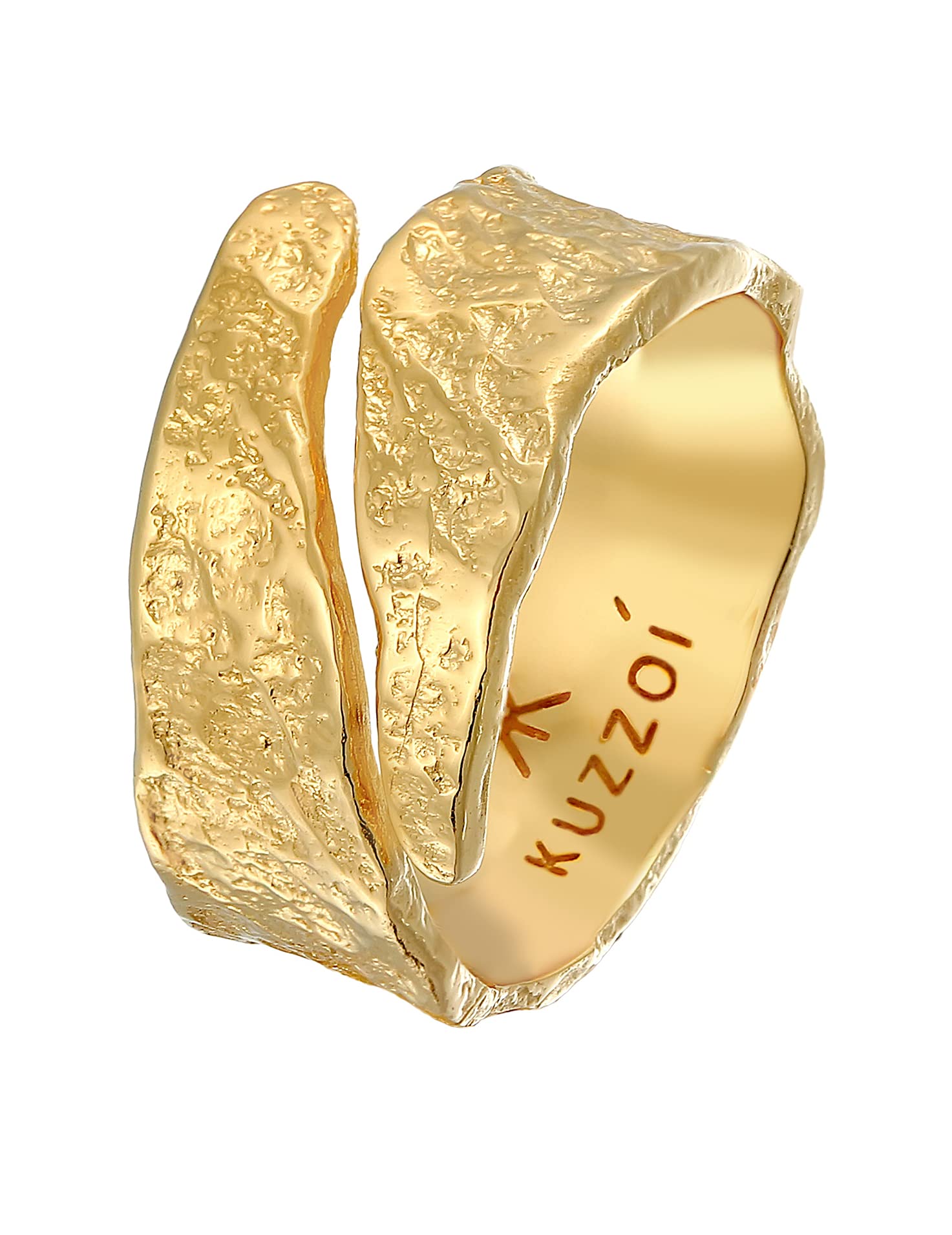 Kuzzoi Anillo para hombre de plata de ley 925 con textura artística, diseño envejecido, 12 mm de ancho, chapado en oro, anillo de plata martillada, anillo de oro para hombre, talla 60-66, 0604852121