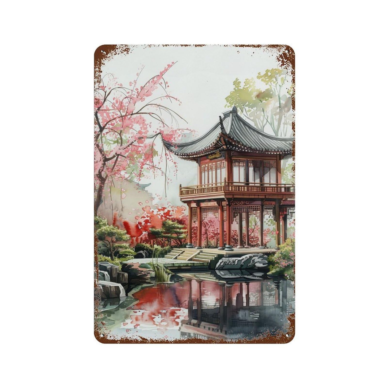 HDURYEYRYY Garden Pond Teahouse 04 Wall Retro Iron Vintage Art Metal Tin Sign Poster Modern Home Cofffee Club Art Bar Shop Decor Style 30x20cm