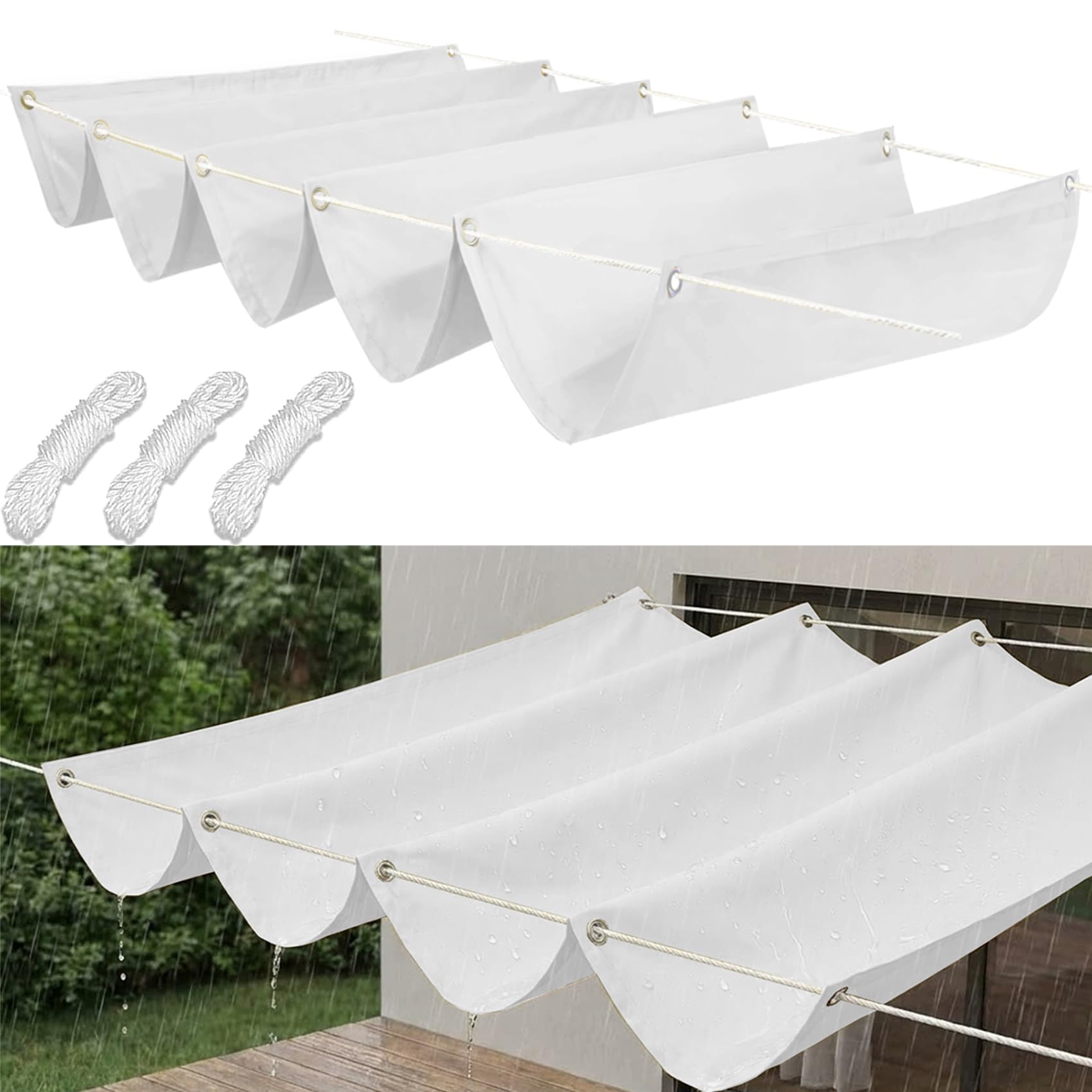 Voile d'ombrage indéchirable blanche 290x1500 contre le soleil et la pluie sur pergola