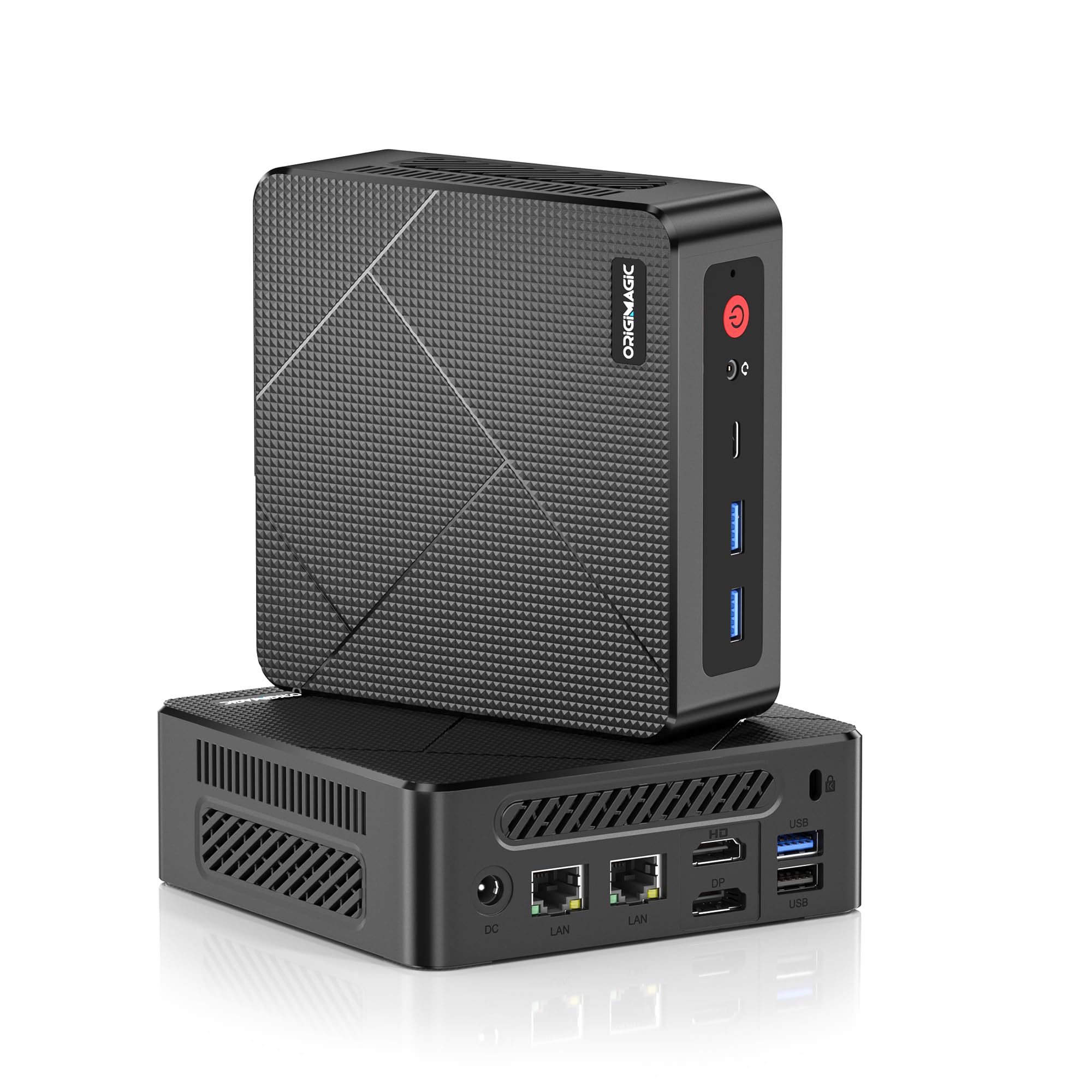 origimagic C4 Mini PC,con Ryzen 5 3550H Processor(fino a 3,7GHz) Light Gaming PC,8GB RAM,256GB SSD,Supporto Triple Display,USB3.2/Doppia RJ45 LAN/Wi-Fi5/BT 5.0,Mini Desktop per Ufficio Domestico