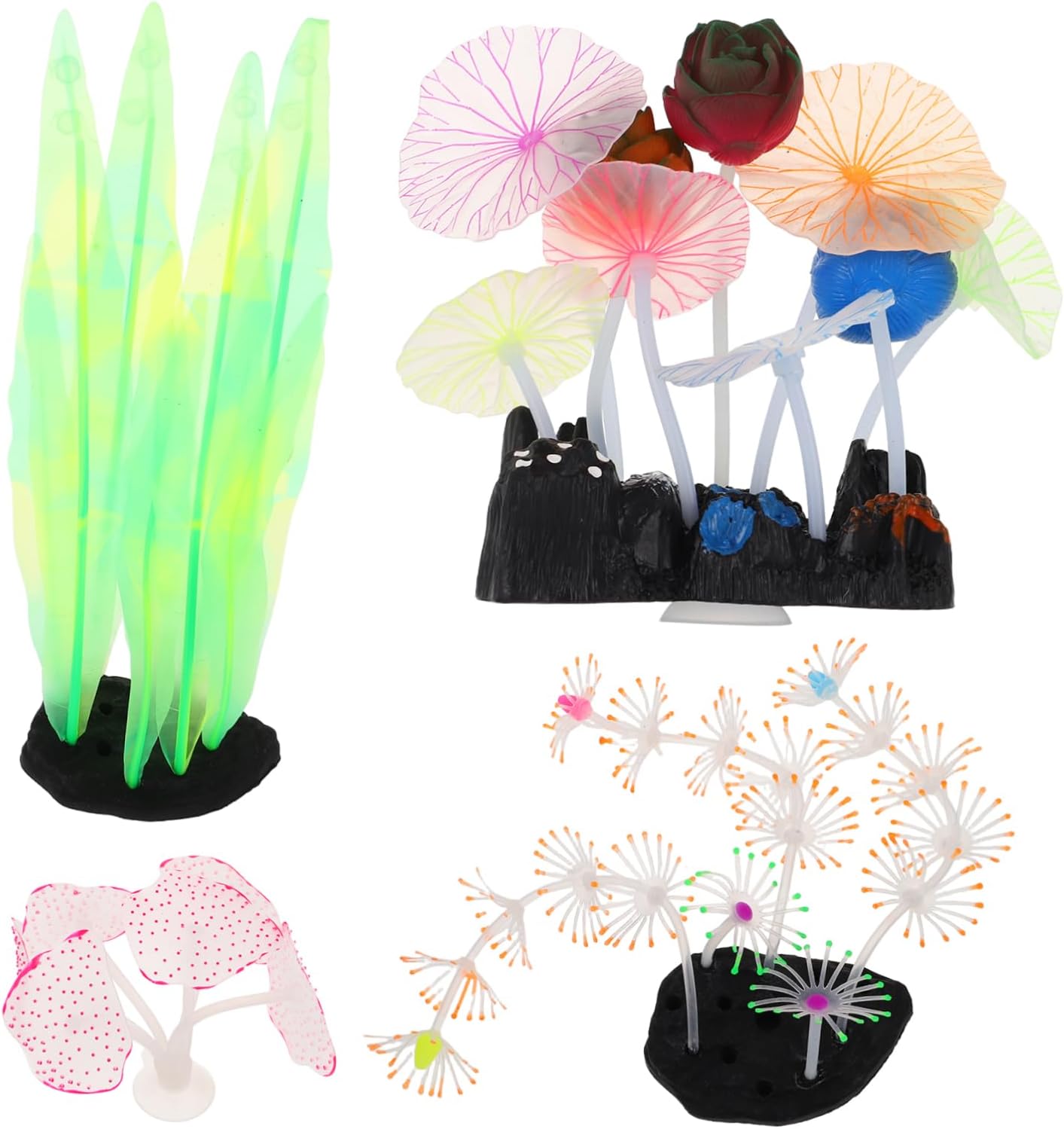 5sets Artificial Fish Tank Decoration Green Ornaments Fish Tank Accessories Faux Plant Artificial Green Water Plants Coral Reef Decor Simulation Aquarium Plant