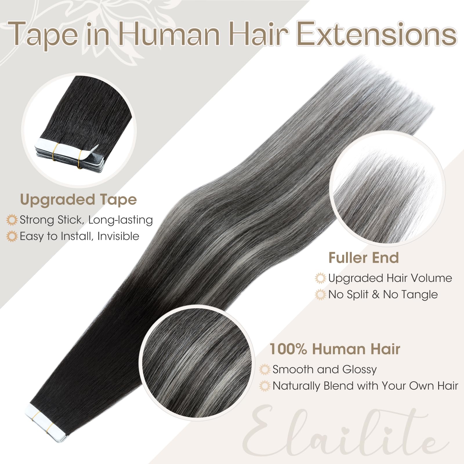 Elailite Tape in Hair Extensions Human Hair Real Human Hair 10 Pcs Invisible Thin Type - Image 4