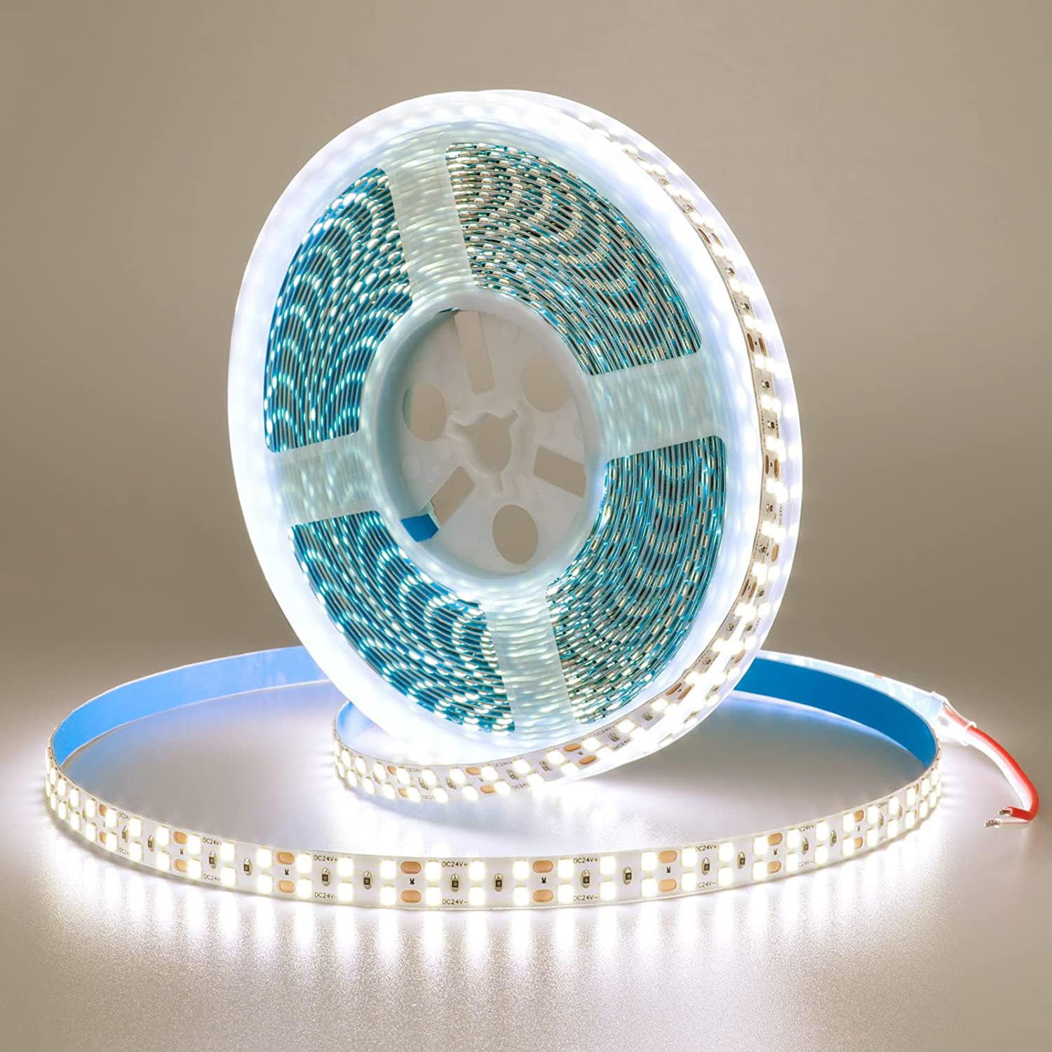 24V 32.8ft(10M) Double Row LED Strip Light Natural White 4000K 2400LEDs 2835SMD 160W High Brightness 11000LM No-Waterproof IP20 Flexible Ribbon for Kitchen Hallways Decoration(No Power Supply)