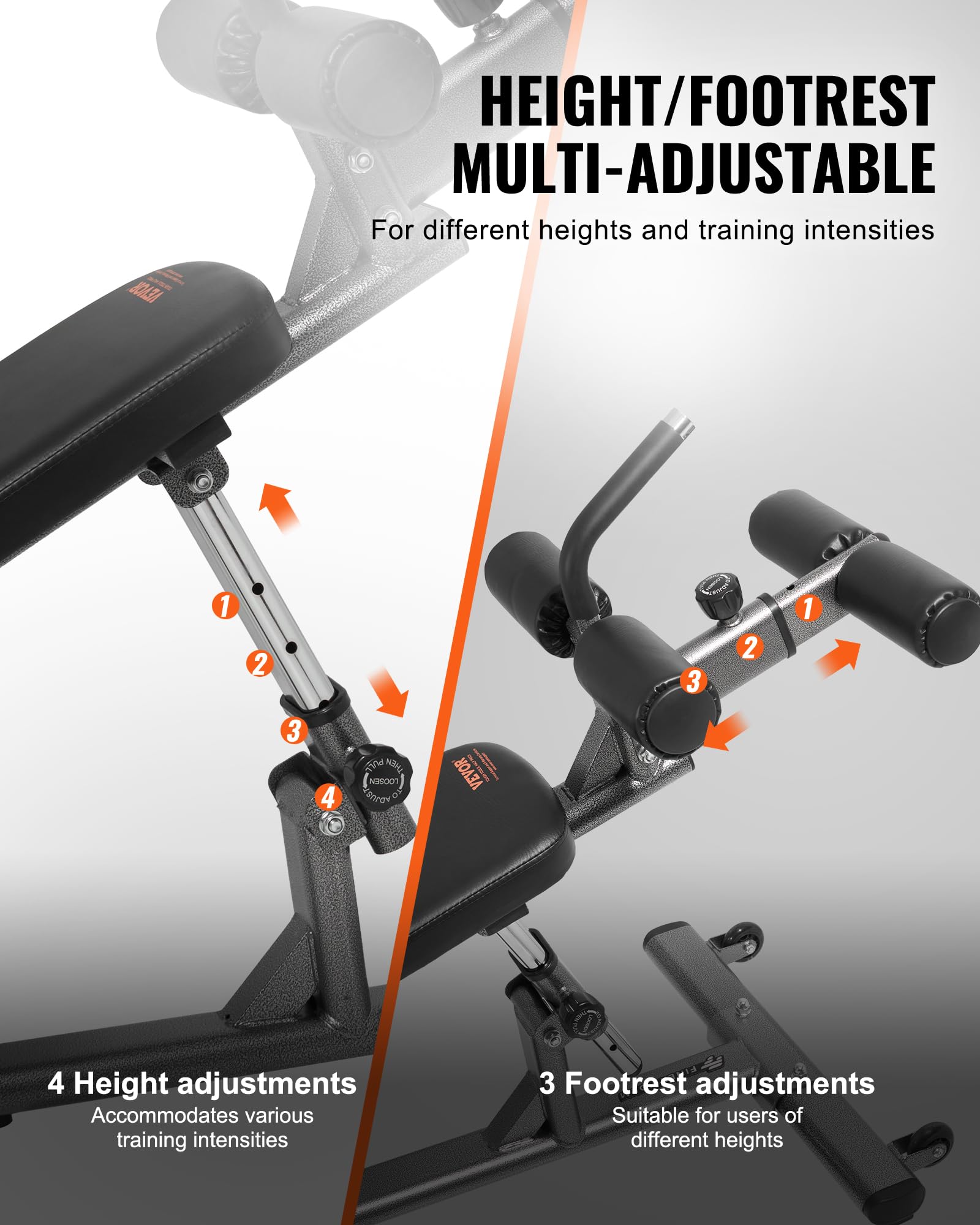 VEVOR Panca per addominali Decline con manico reverse crunch e regolazione dell'altezza regolabile, in acciaio resistente, capacità di 500/600/453,6 kg, per allenamenti in palestra a casa, allenamento