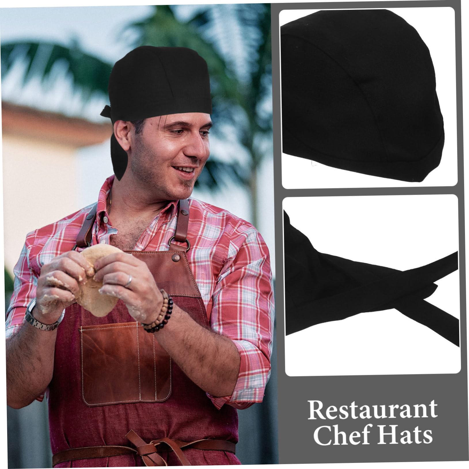 Beaupretty Gorro de Chef de Tela de Algodón Negro, 6 Unidades | Restaurante y Cocina, Ajuste al Cuero Cabelludo, Ayuda a Evitar Aceite