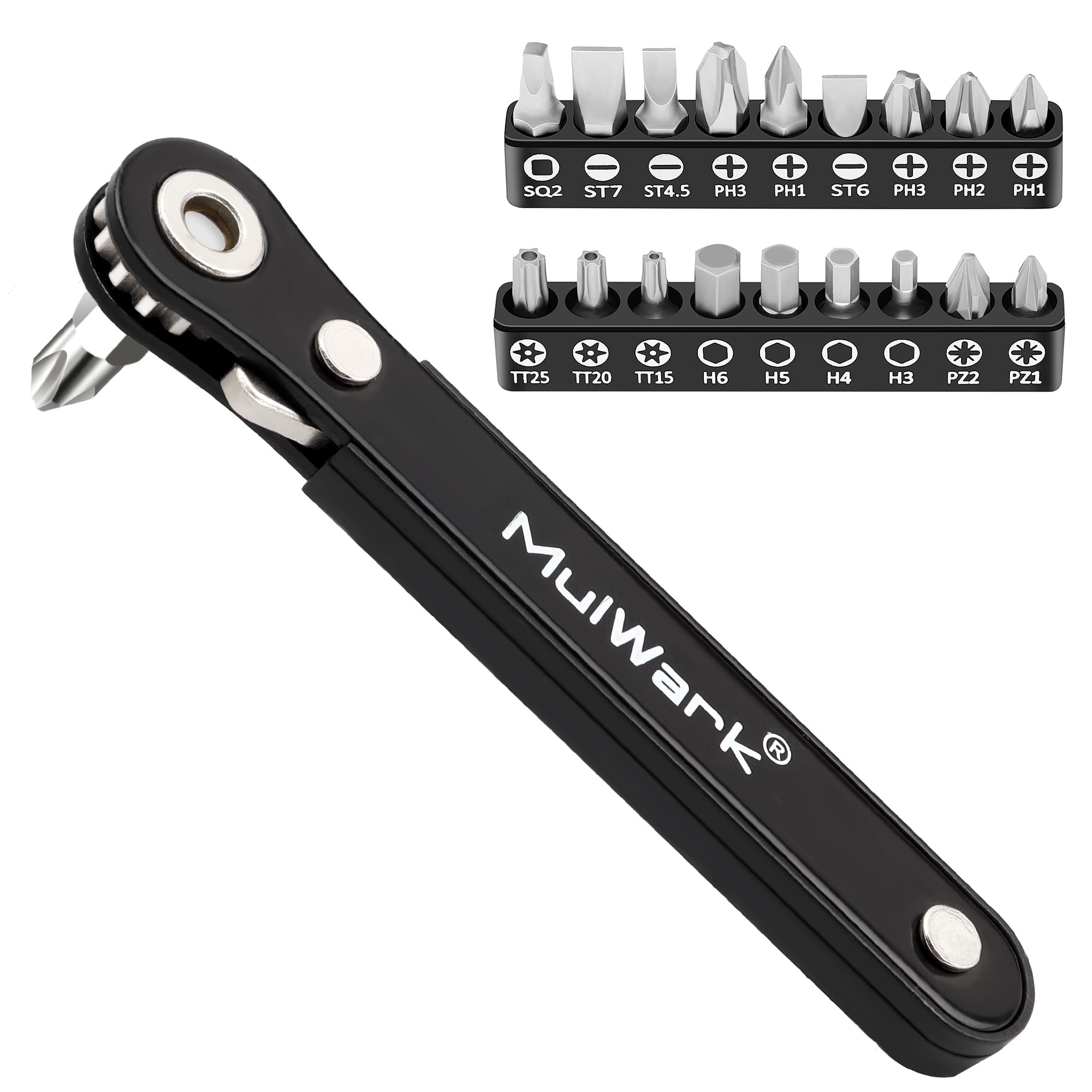 MULWARK 20pcs Small Screwdriver Set, 1/4" Right Angle Screwdriver Set, 90-Degree Offset Screwdriver for Tight Spaces, Auto Repair, Electronics, DIY