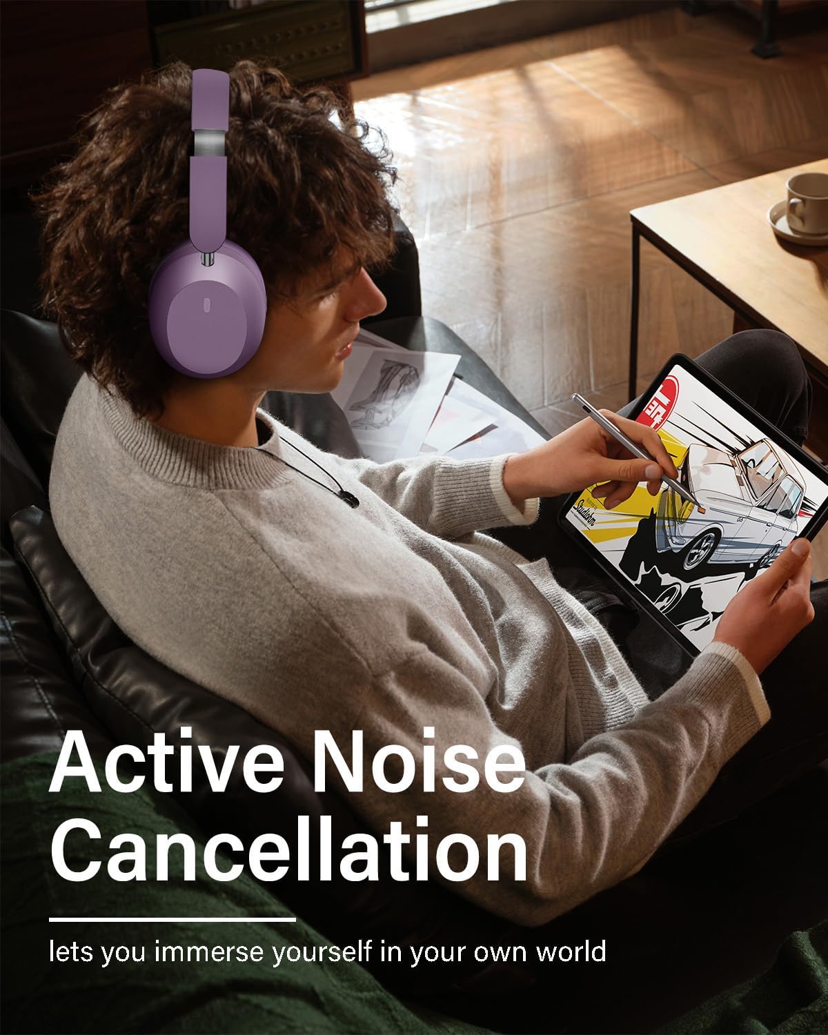 Wentronic Y05 Over-Ear Headphones – Hi-Res Sound, Active Noise Cancelling, Wireless Bluetooth 5.3, 48H Playtime, Premium Audio Comfort for Android, iOS & PC – Purple - Image 4