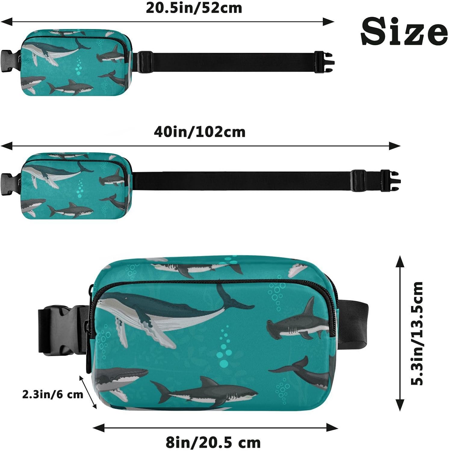 Whale fish sea Blue Fashionable Fanny Pack Waist Bag for Women Men Mini Belt Bag Travel Wallet with Adjustable Strap for Travel Vacation Running