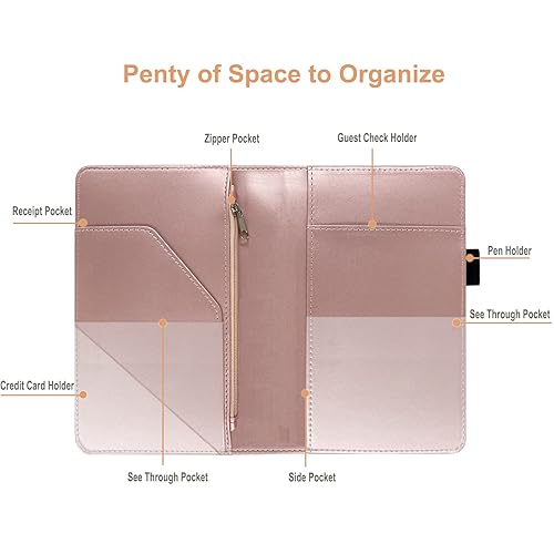 Miniatura 3 de RSAquar Organizador de libro para servidores con bolsillo con cremallera, de piel sintética, para restaurante de invitados, tarjetero para mesera,