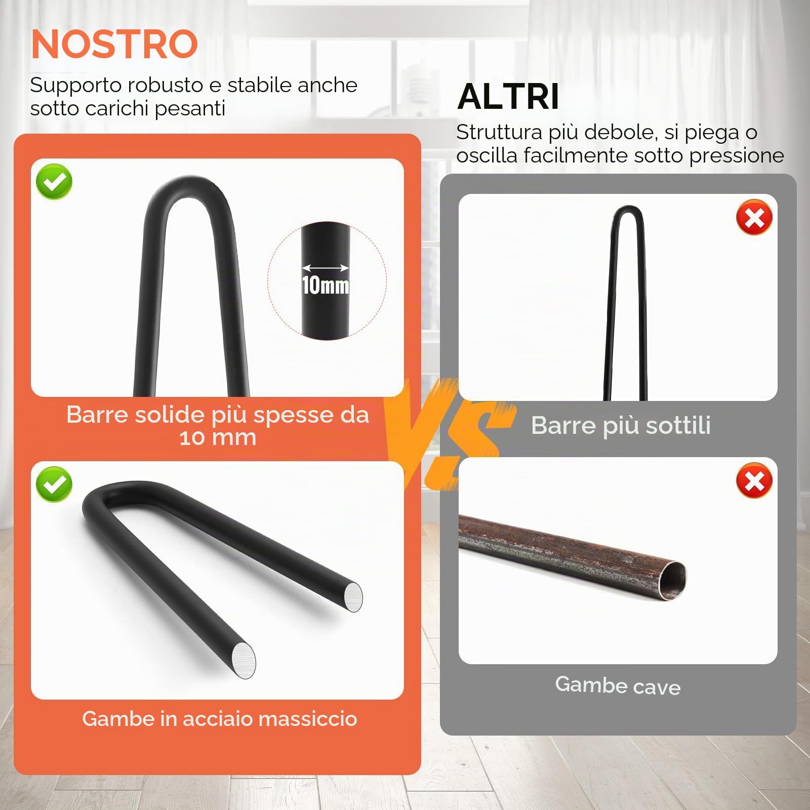 Homtone 4 forcine per capelli, gambe da tavolo, in metallo, colore nero, con protezioni per pavimento e viti, gambe da tavolo fai da te per tavolini, stand notturni, sgabelli (40 cm/16 pollici)