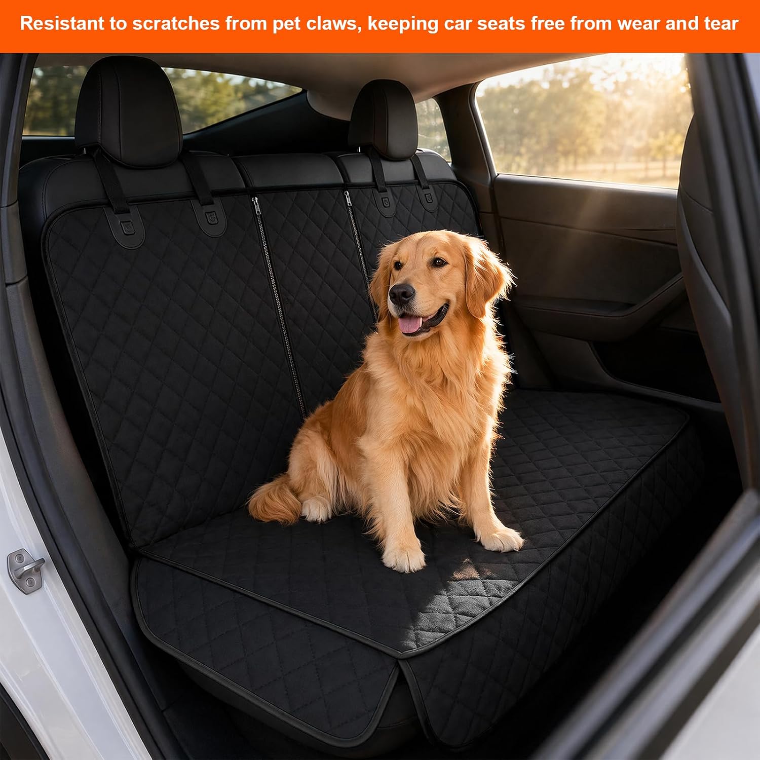 Car Back Seat Cover, Waterproof Non-Slip Pet Rear Seat Protector with Side Flaps, Scratchproof Oxford Cloth Pet Bench Backseat Cover for Most Vehicles, Car Accessories (Black) image 5