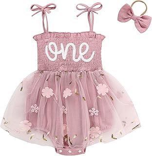Baby Girl 1st Birthday Clothes One Year Old Tulle Romper Sleeveless Bodysuit Cake Smash