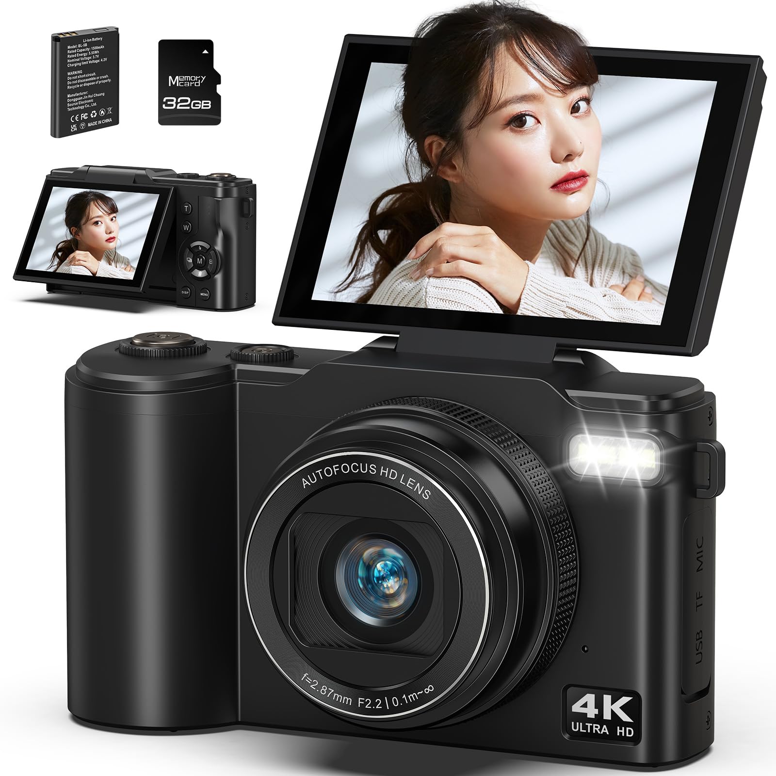 デジカメ 4K 64MP デジタルカメラ 180度回転可能ディスプレイ 8GB Amazon | デジカメ 4K録画 64MP デジタルカメラ 180度回転可能