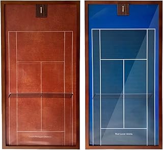Premium Wooden Tennis Racket Display Frame with Walnut Base & Copper Hooks – Showcase Your Racket in Style with Four Famouse Stadium Backgrounds (40x80cm)