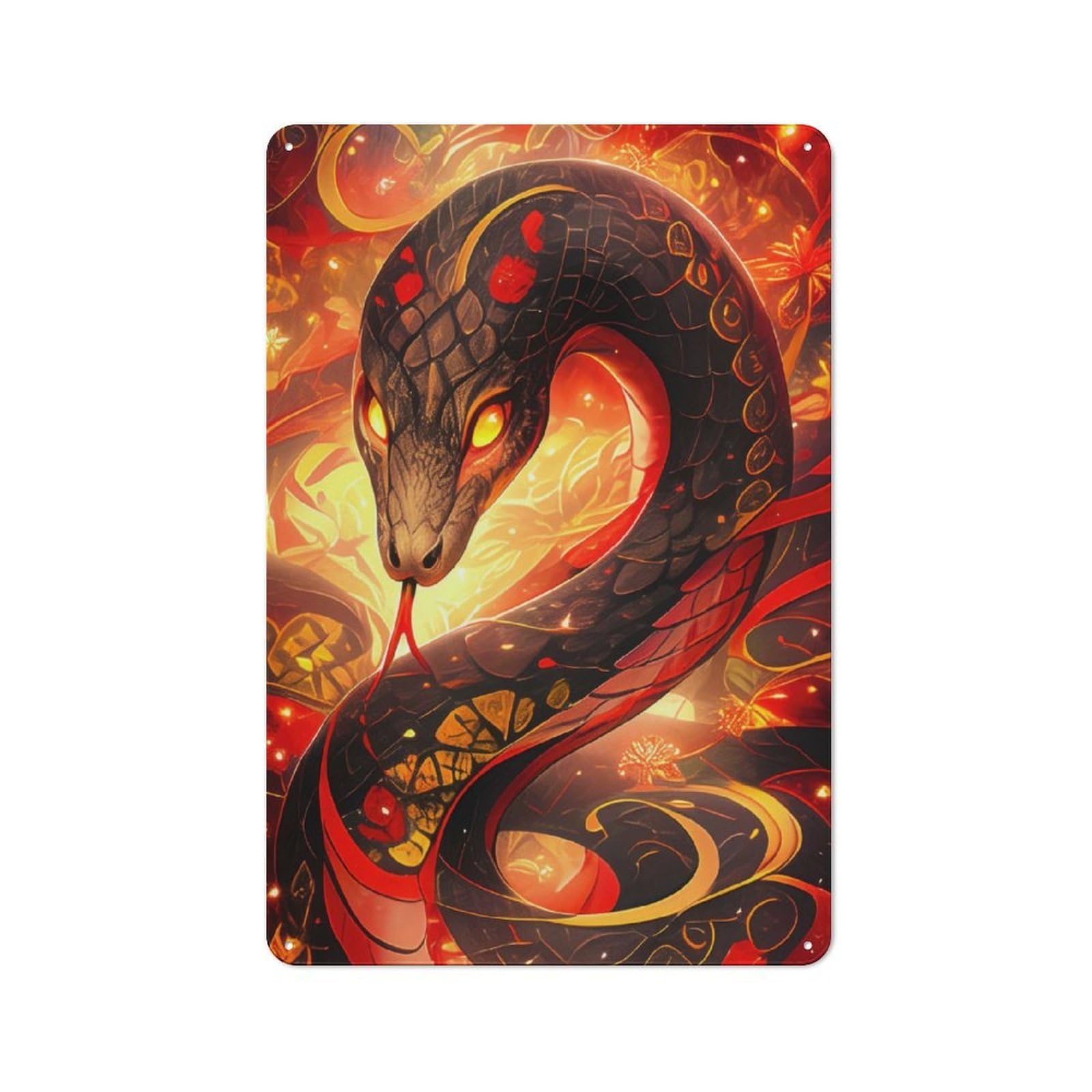 Junmoney Year Of The Snake - Fiery Serpent 30X20cm Vintage Tin Sign With For Hobby Room Or Studio, For Winter Interiors And Metal Sign Collectors