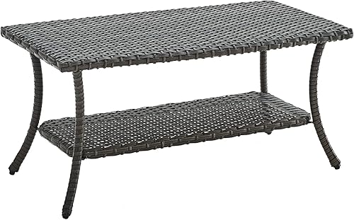 Vista 21 de HUMMUH Mesa auxiliar de mimbre para patio al aire libre, mesa auxiliar de ratán con tapa de cristal con almacenamiento, color gris Tapa de cristal
