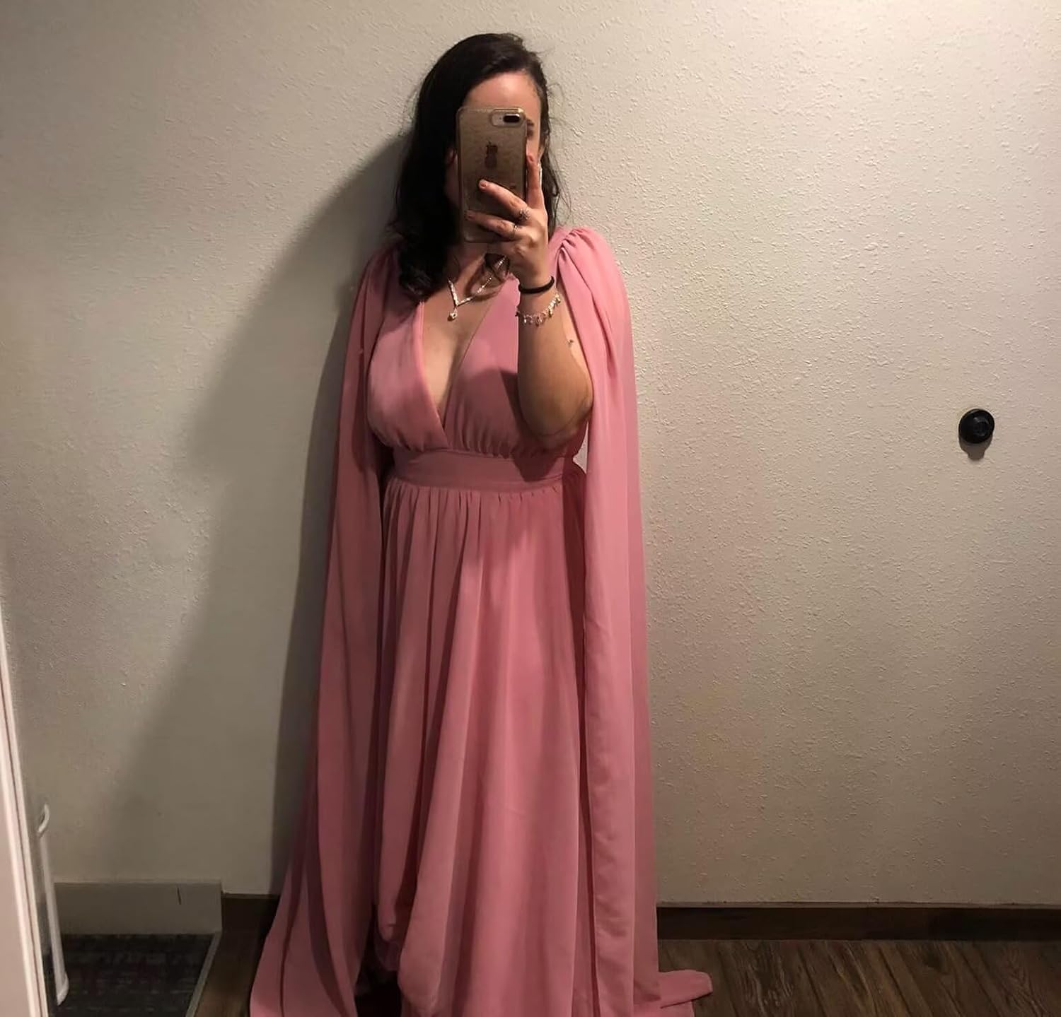 Long Cape Bridesmaid Dress for Wedding V Neck Evening Dresses Chiffon Tie Prom Party Gown DY202 - Image 5