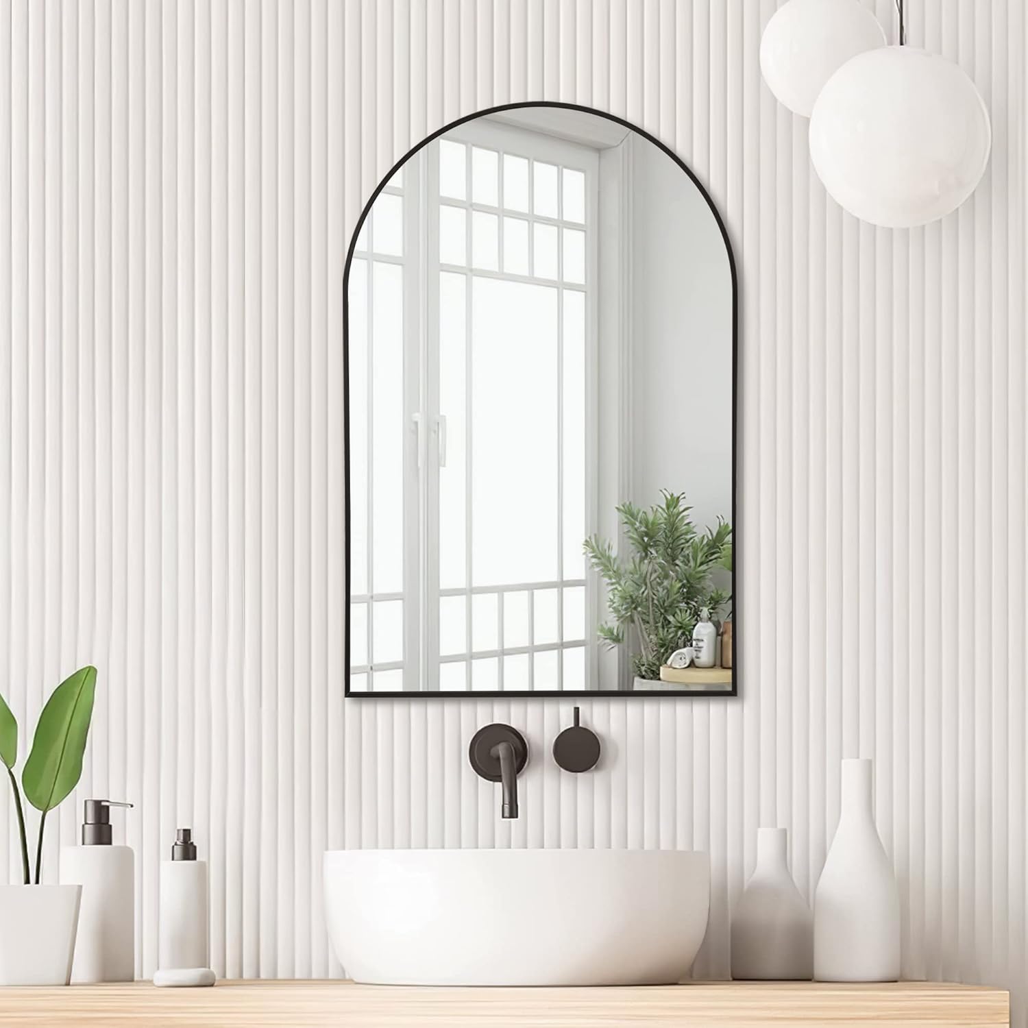 Pexfix Arched Wall Mirror 36"x24" Large Bedroom Mirror with Aluminum Alloy Thin Frame for Bedroom and Bathroom,Black : Home & Kitchen