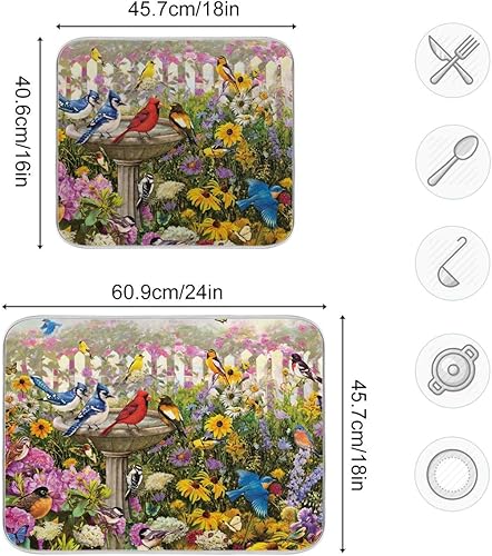 Miniatura 2 de Autumn Bird - Tapetes de secado de platos pequeños para encimera de cocina absorbente reversible almohadilla escurridora de platos de 16 x 18