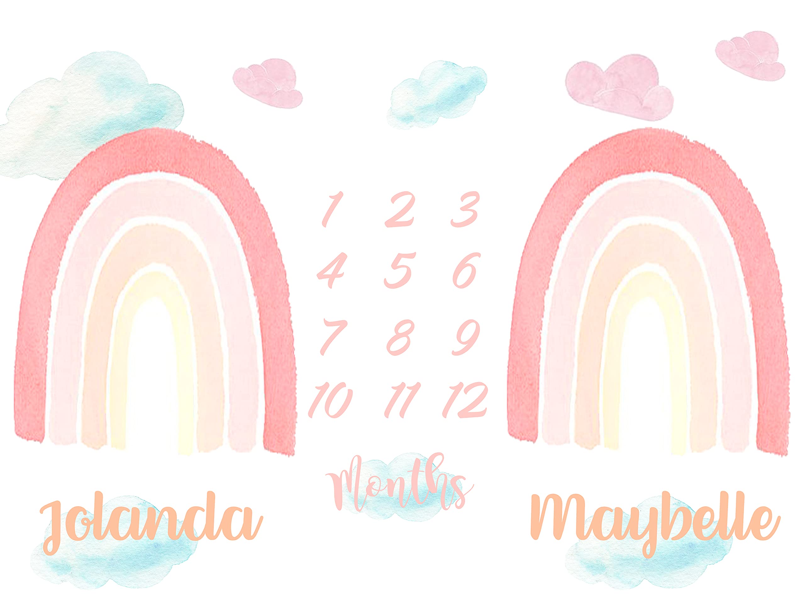 SeeWeLove Custom Baby Monthly Milestone Blankets Personalized Rainbow Name Babies Growth Chart Customize Animals Blanket for Boy Girl 60x80cm