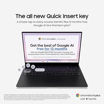 Samsung Galaxy Chromebook Plus Gemini AI Laptop, i3 Processor, Built in Gemini Quick Insert Key, 8GB Memory RAM 256GB Storage, Neptune Blue