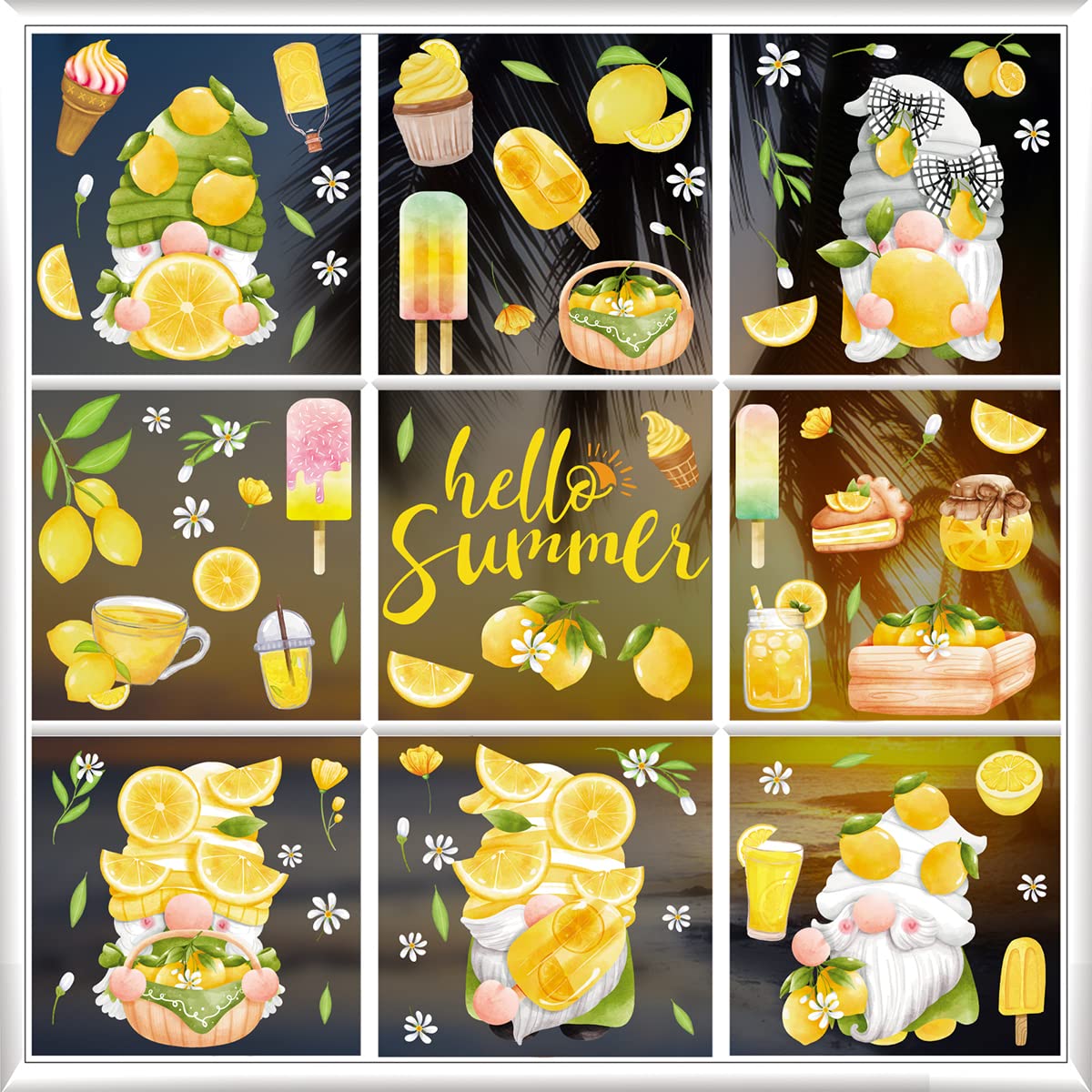 Summer Window Clings - 9 Sheets Tropical Gnomes & Fruits Decals, PVC Stickers For Home, Classroom, Party Decor - View #5