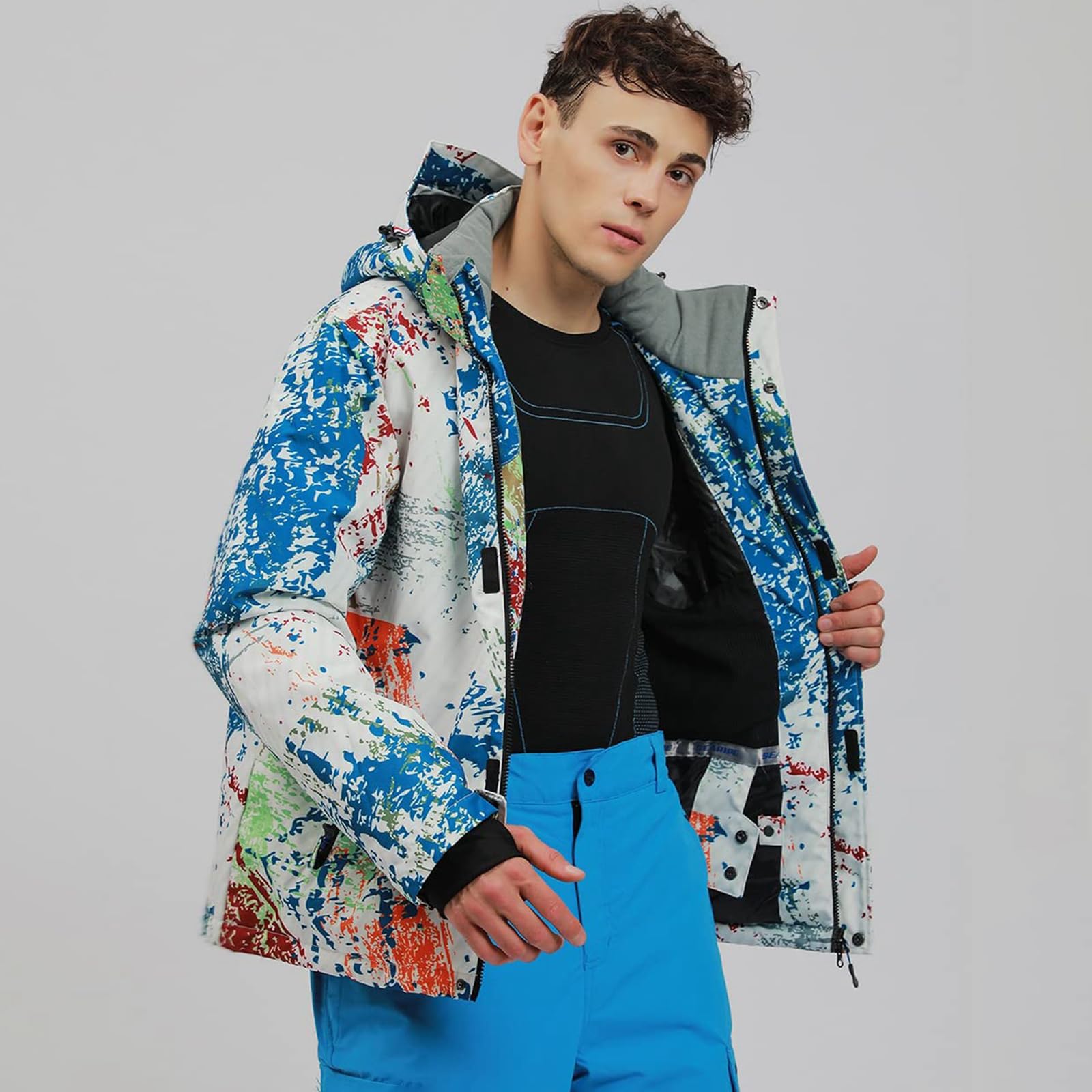 ALSOGO Traje de esquí para hombre invierno impermeable a prueba de viento esquí al aire libre chaquetas de nieve y pantalones chaquetas de snowboard